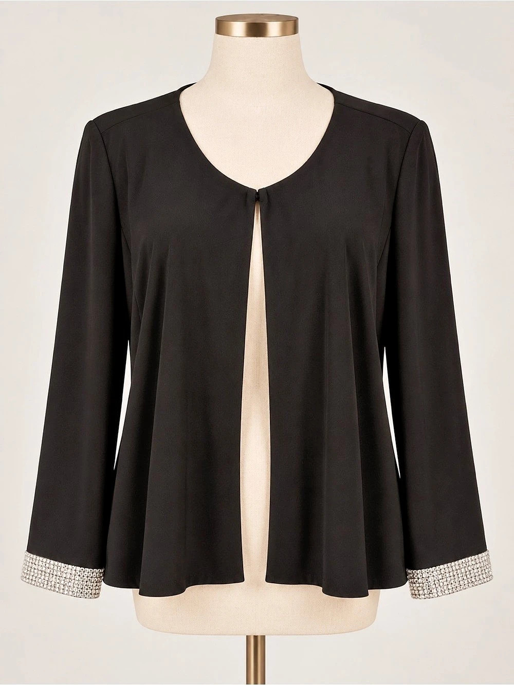 R&M Richards Rhinestone Cuff Open Front Cardigan Black Size Large
